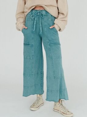 Teal Green Knit Wide Leg Pants